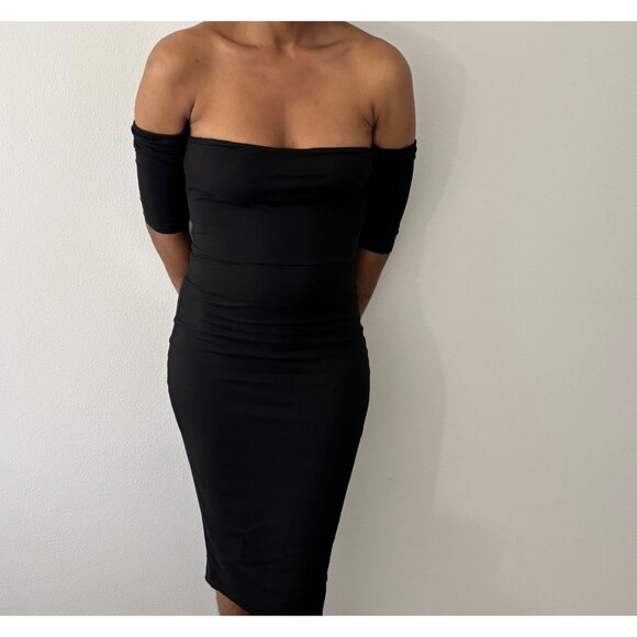 Blanc Dress Large Midi Off The Shoulder BodyCon Quiet Luxury Romantic Old Money - Picture 3 of 12